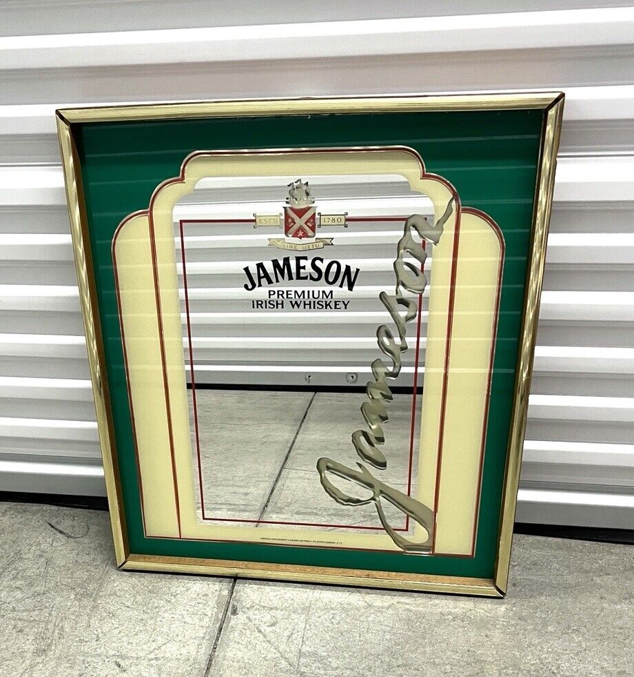 Vintage Large Jameson Irish Whiskey Framed 3/D Mirror Sign Dublin~25x28”x2”