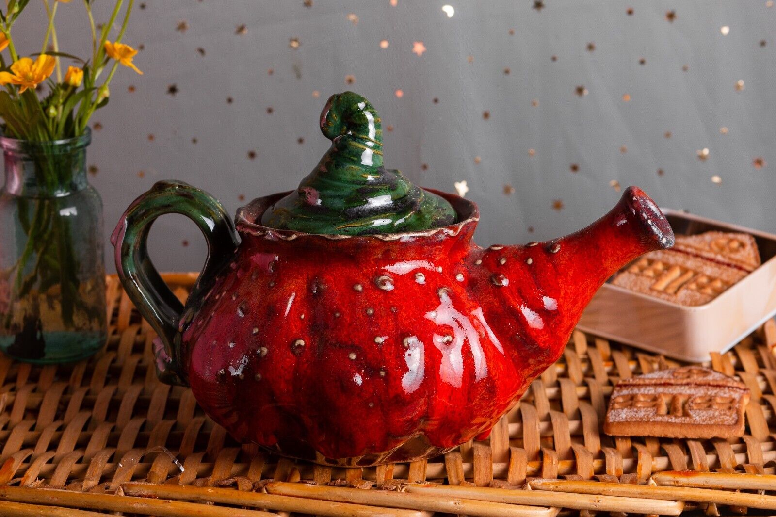 Pumpkin, Teapot, Handmade Pottery, Pumpkin Orange Teapot With Lid And Filter