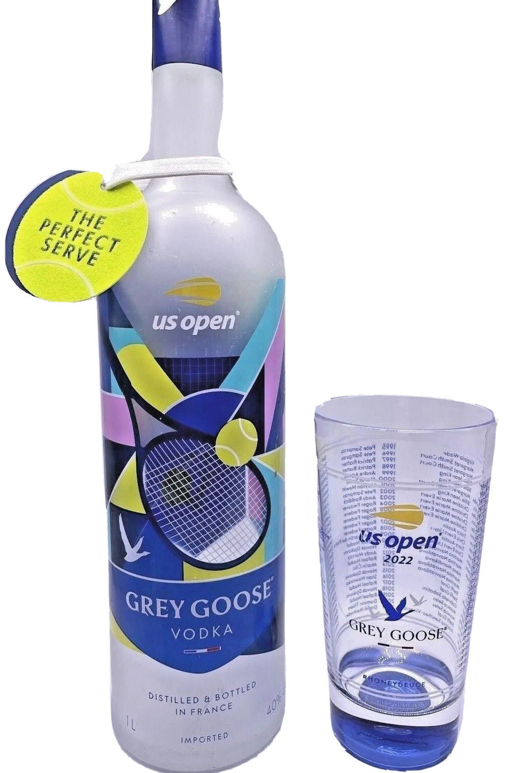 Ltd Edition 2022 US OPEN TENNIS Grey Goose Exclusive Collector Bottle Cup Recipe