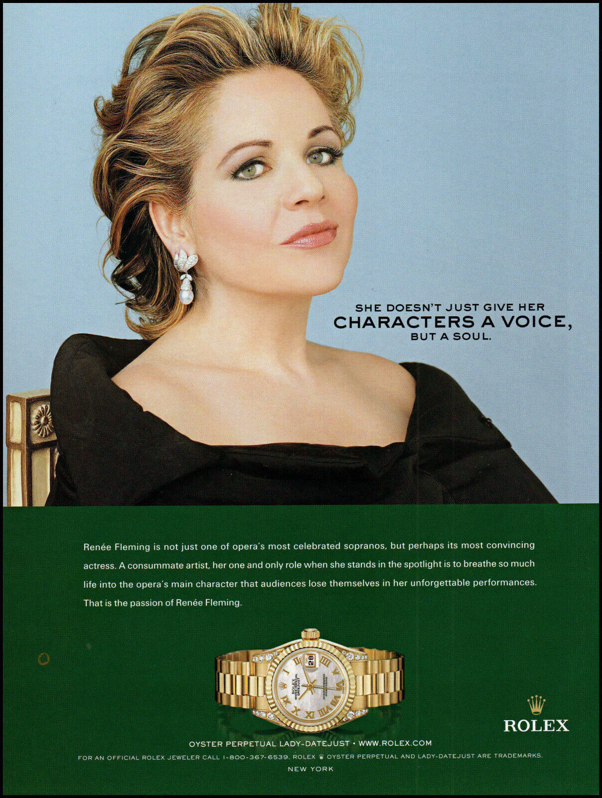 2004 Rolex oyster perpetual watch Renée Fleming opera retro photo print ad ads30