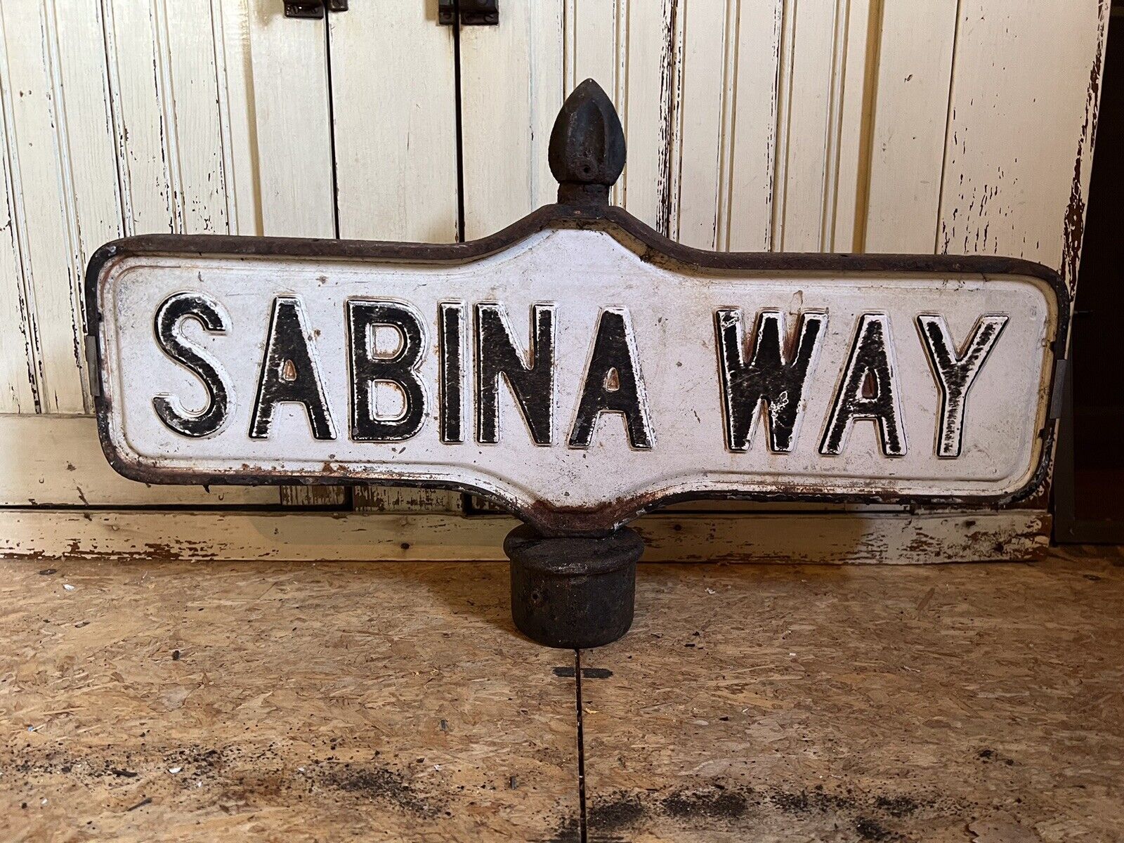 Vintage Street Sign Embossed Metal Cast Iron New York City Sabina Way