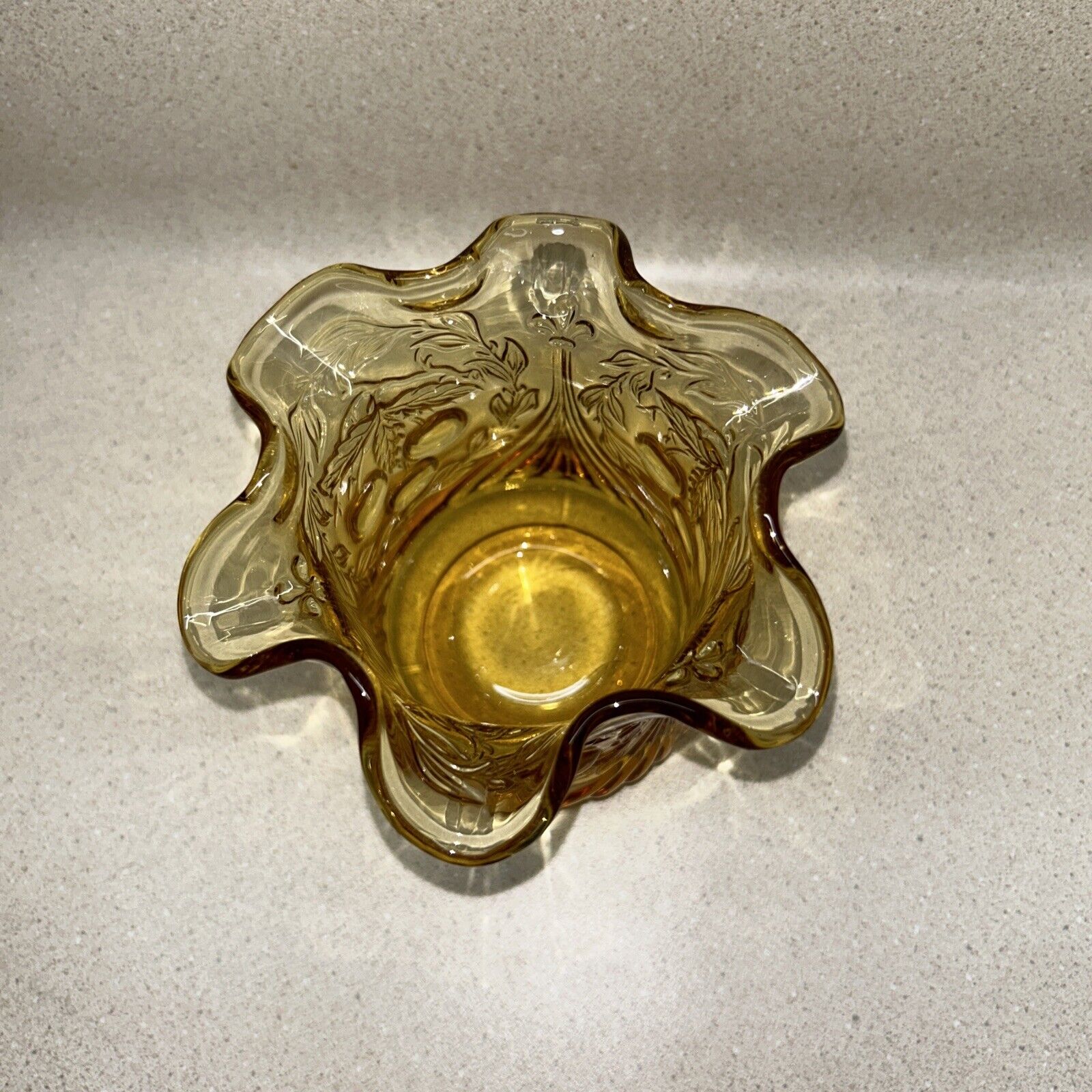 Fenton for LG Wright (unmarked) Amber Glass Cherry & Wreath Sugar Bowl / Vase