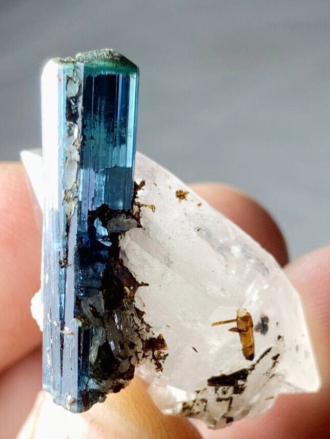 55 Carats beautiful Blue Tourmaline with quartz Specimen From Afghanistan