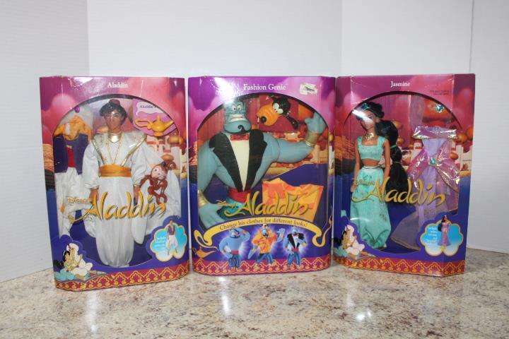1990s Mattel Disney's Aladdin Fashion Barbie Dolls - Aladdin, Genie, & Jasmine