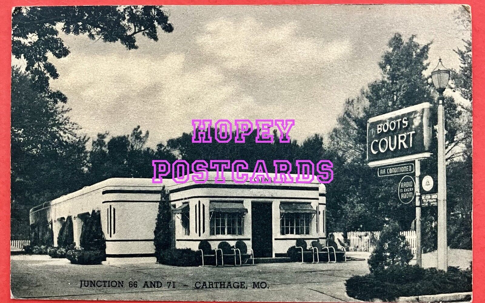 ROUTE 66 ~ CARTHAGE, MO ~ BOOTS COURT ~ linen postcard~ 1946 