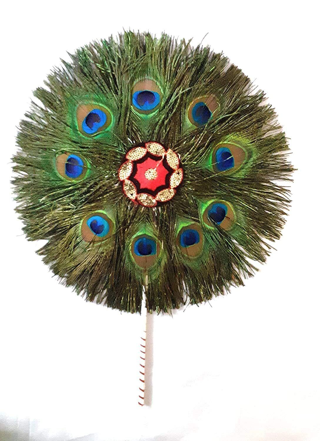 Natural Peacock Feather Fan/Mor Pankh for Laddu Gopal/Thakur Ji/Kanha Ji for