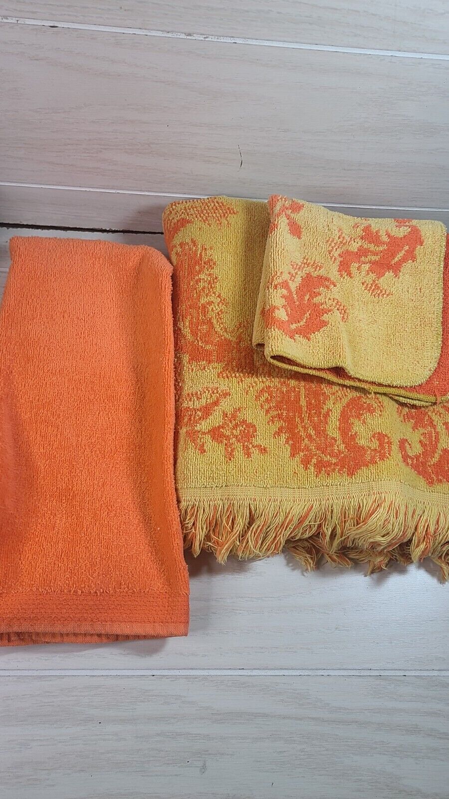Vintage Grant\'s Home Orange w/ Yellow Roses Bath Towel Set Hand Retro