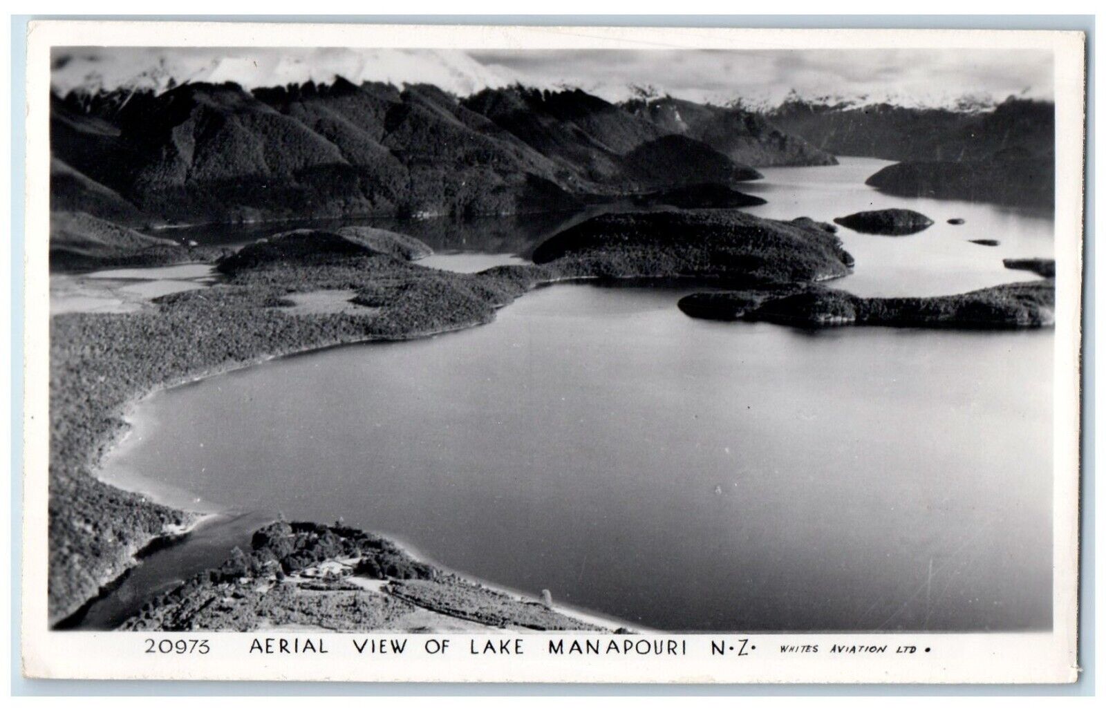 c1950s Arial View Lake Manapouri Whites Aviation New Zealand RPPC Photo Postcard