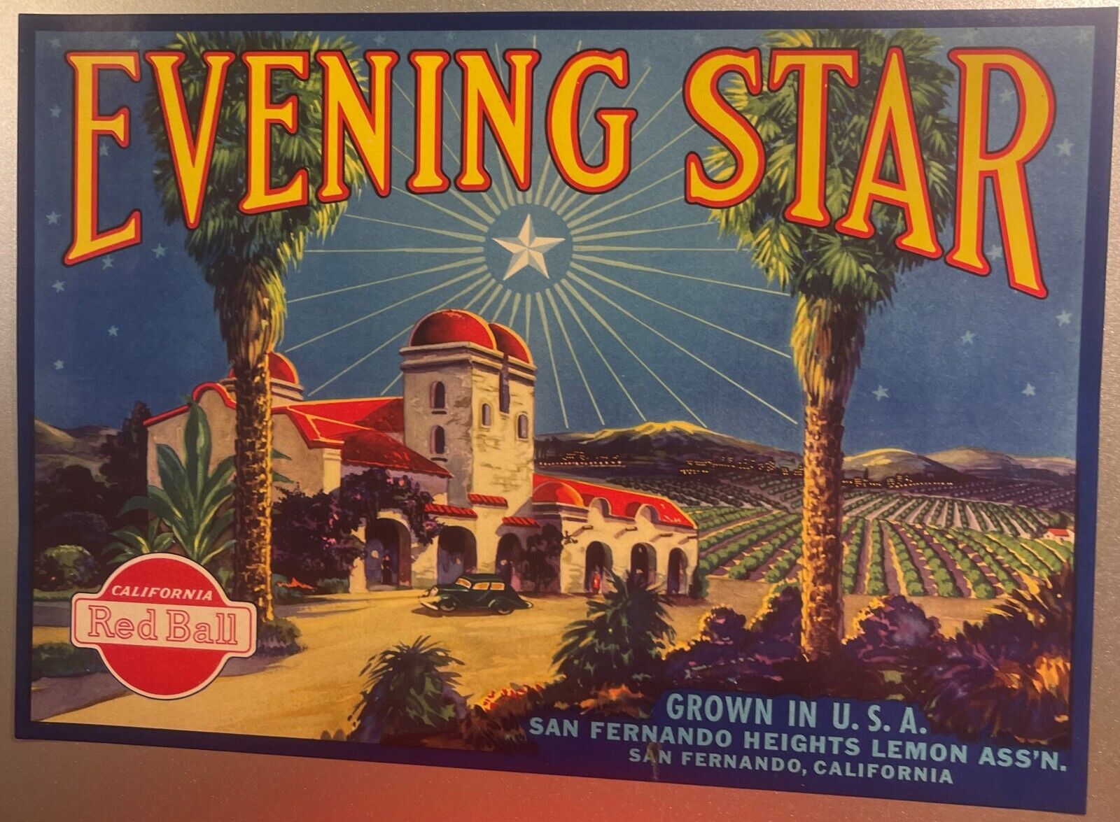 Antique 1930s Vintage Evening Star Crate Label, San Fernando, CA