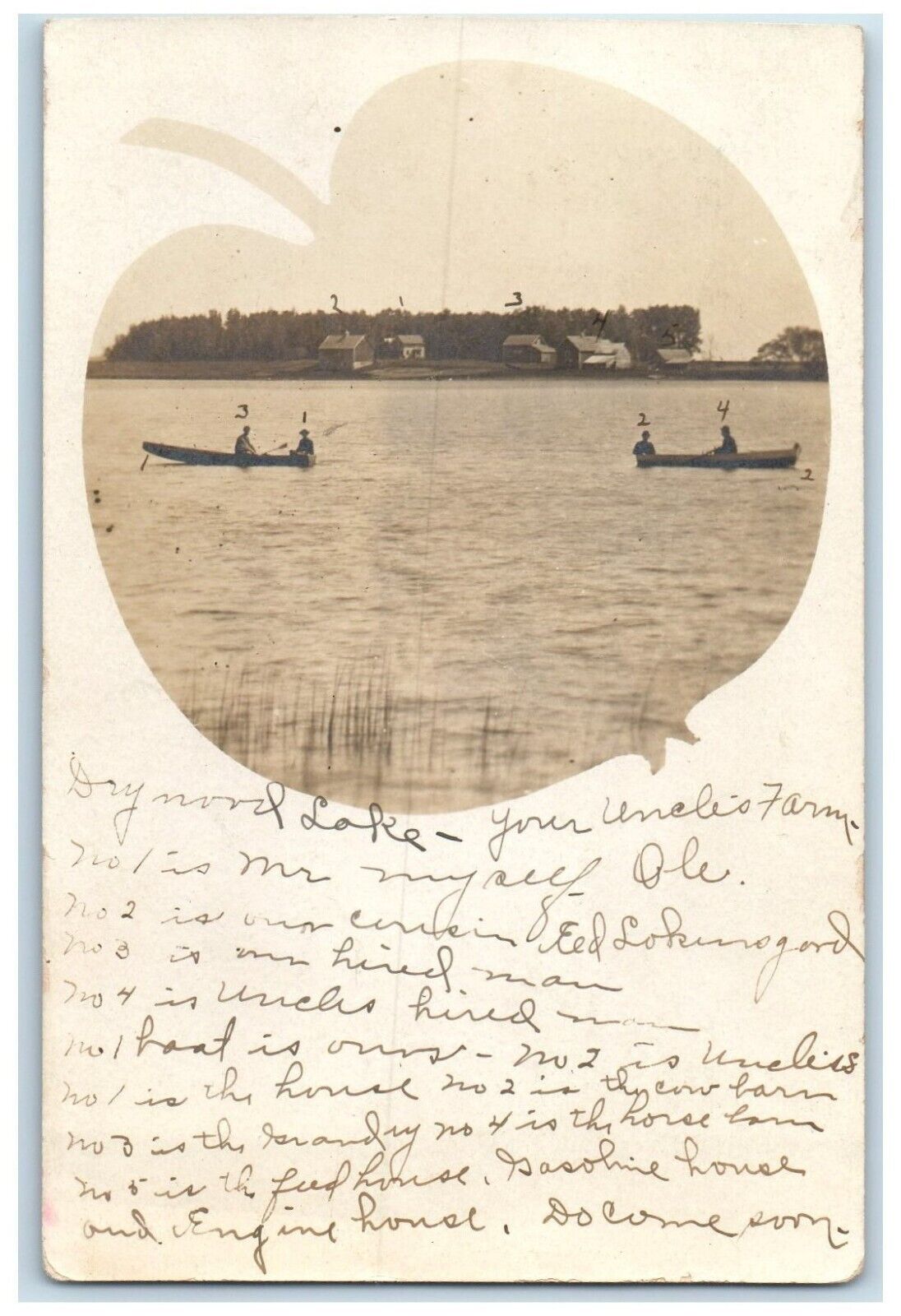 1909 Drywood Lake Alberta Minnesota Canoeing Boats RPPC Photo Antique Postcard