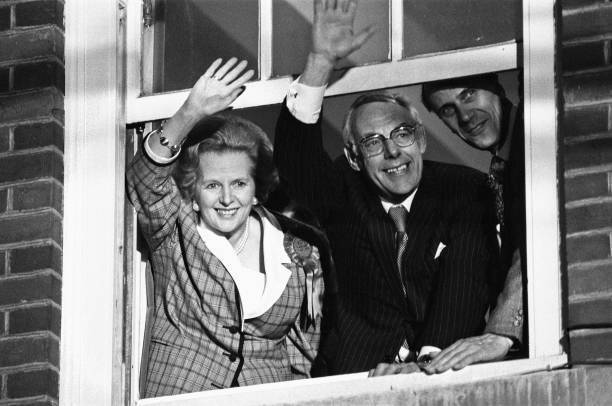 Margaret Thatcher, Denis Thatcher, Norman Tebbit, celebrate 1987 Old Photo 3