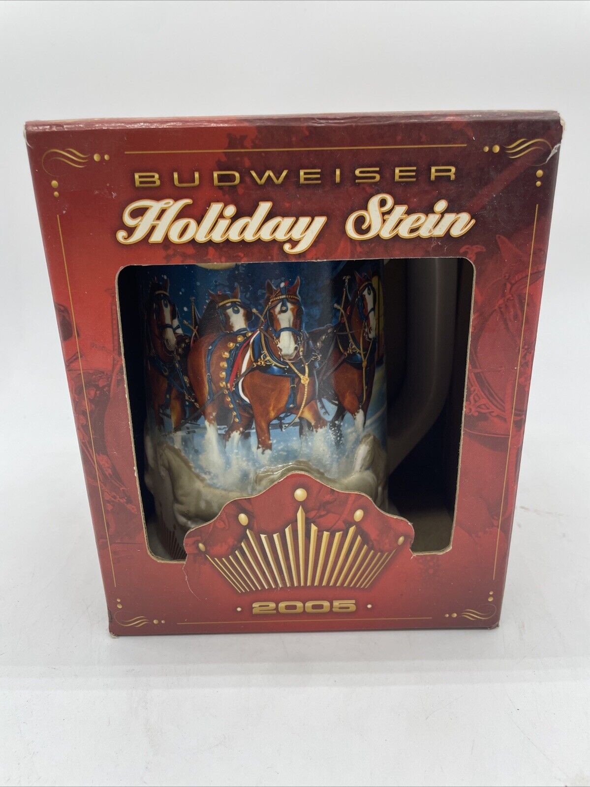2005 Budweiser Holiday Stein Draft Horses in the Snow with Carriage