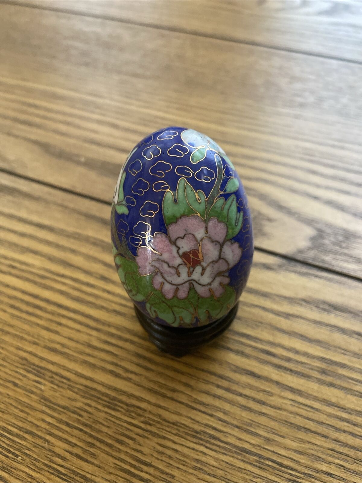 Vintage Miniature Chinese Cloisonné Egg And Stand