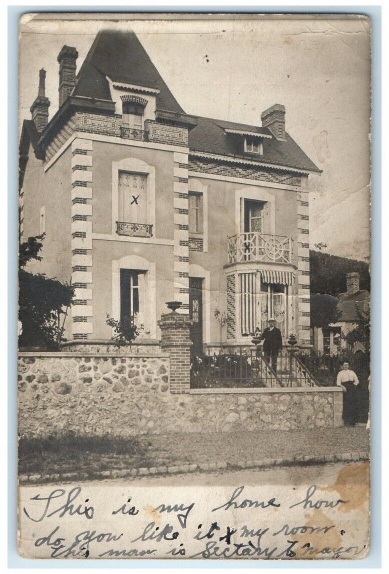 c1910's French Home Residence Man Woman View France RPPC Photo Posted Postcard