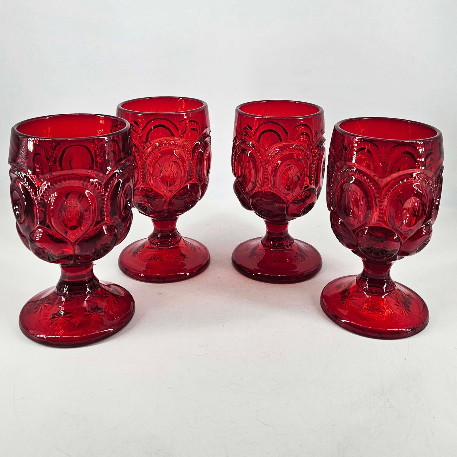 Set of 4 LE Smith Moon & Stars Stemmed Water Wine Goblets Ruby Red Vintage