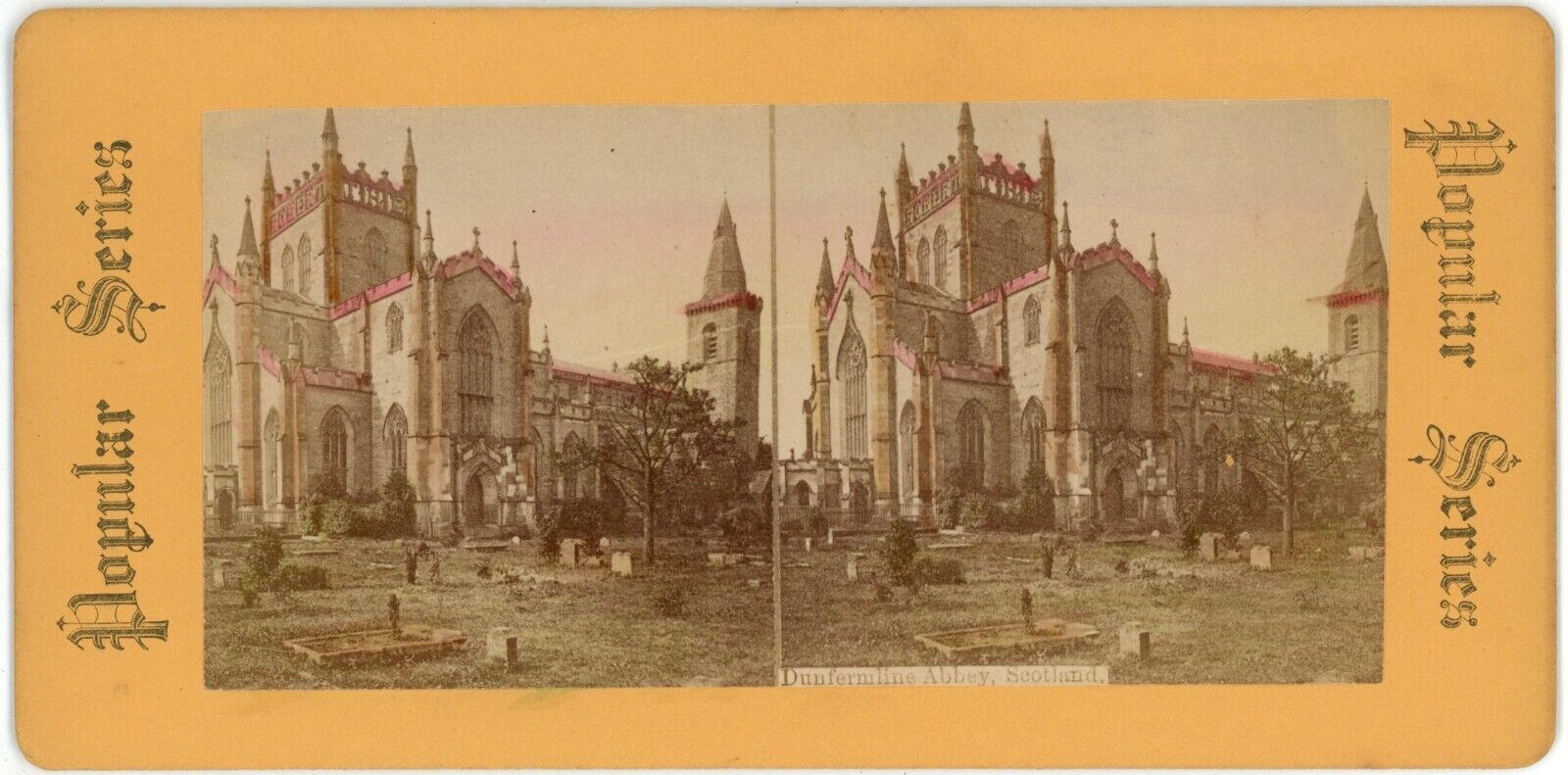c1900\'s Hand Tinted Real Photo Stereoview Card Dunfermline Abbey Scotland