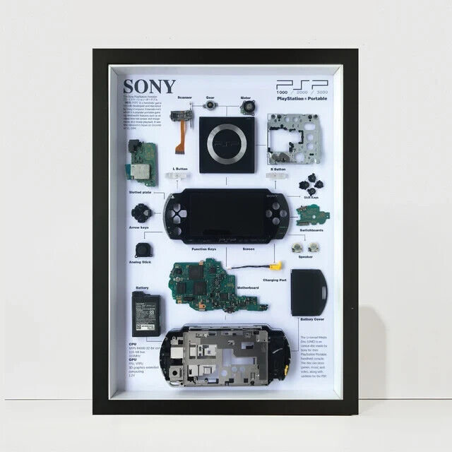 A3 Framed PSP1000 Disassembled Playstation Wall Art Unique Gift for Game Lovers