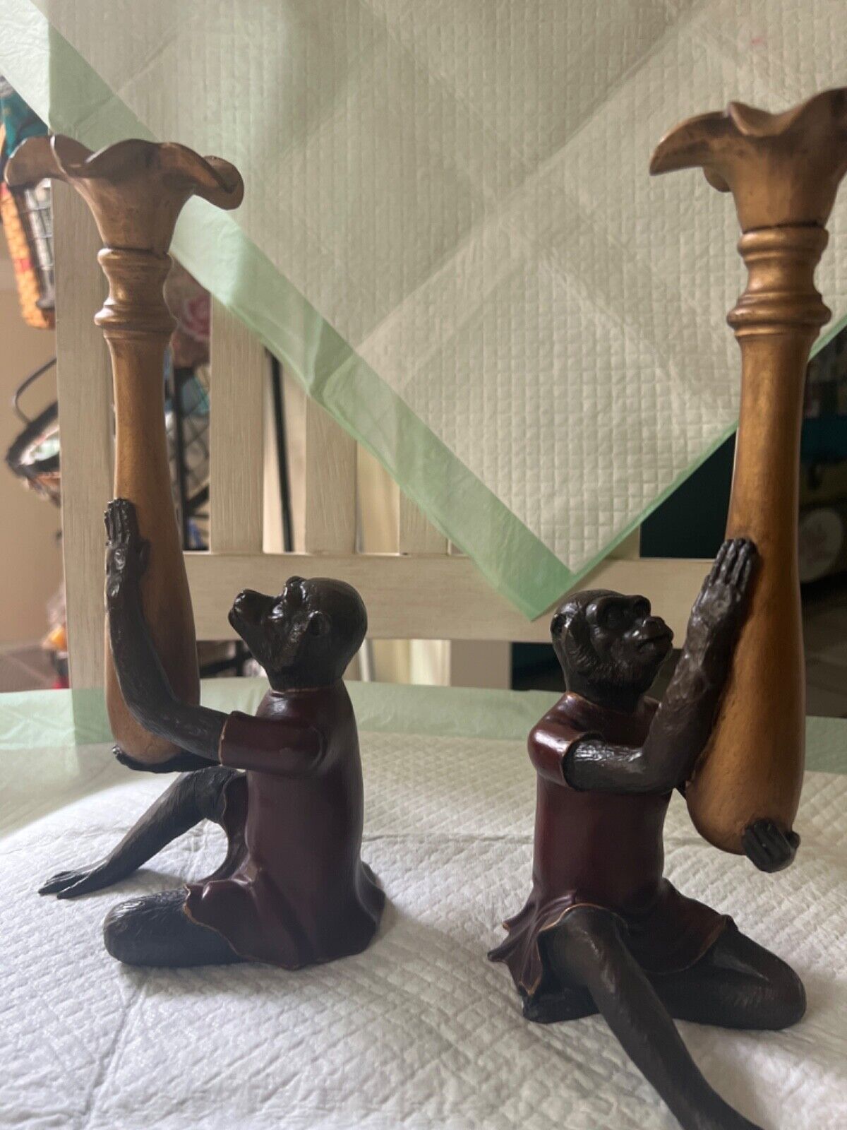Vintage Bill Huebbe Style Butler Monkey in Red Coat Candlestick Candle Holder