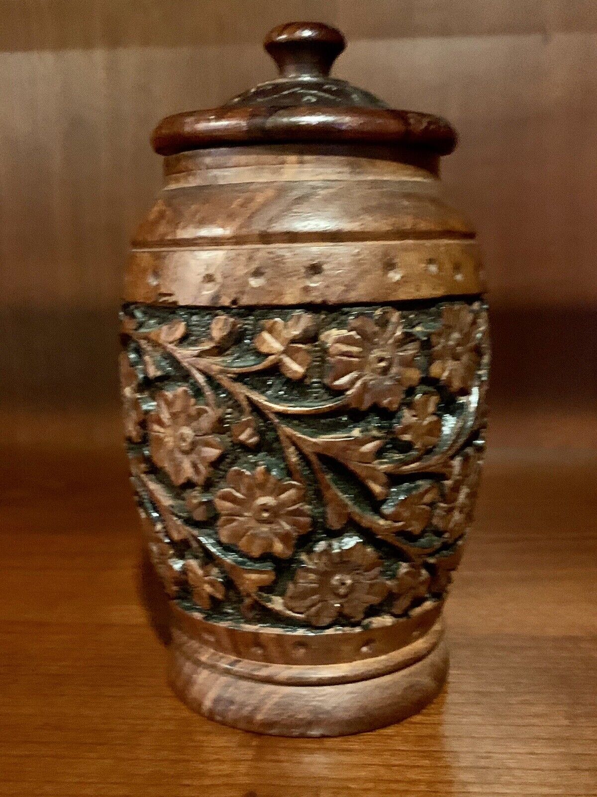 Vintage Anglo-Indian Carved Wooden Spice Urn. Rare