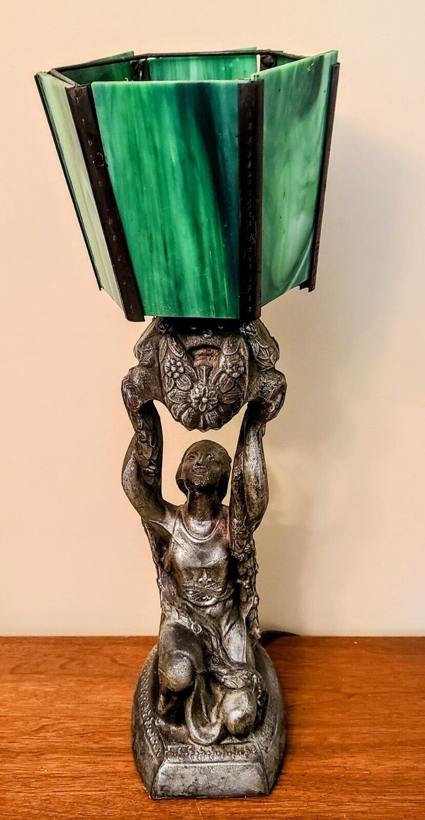 La Belle Art Deco Joan Of Arc  Parlor Lamp- MARBLE SHADE C.1920s .MINT