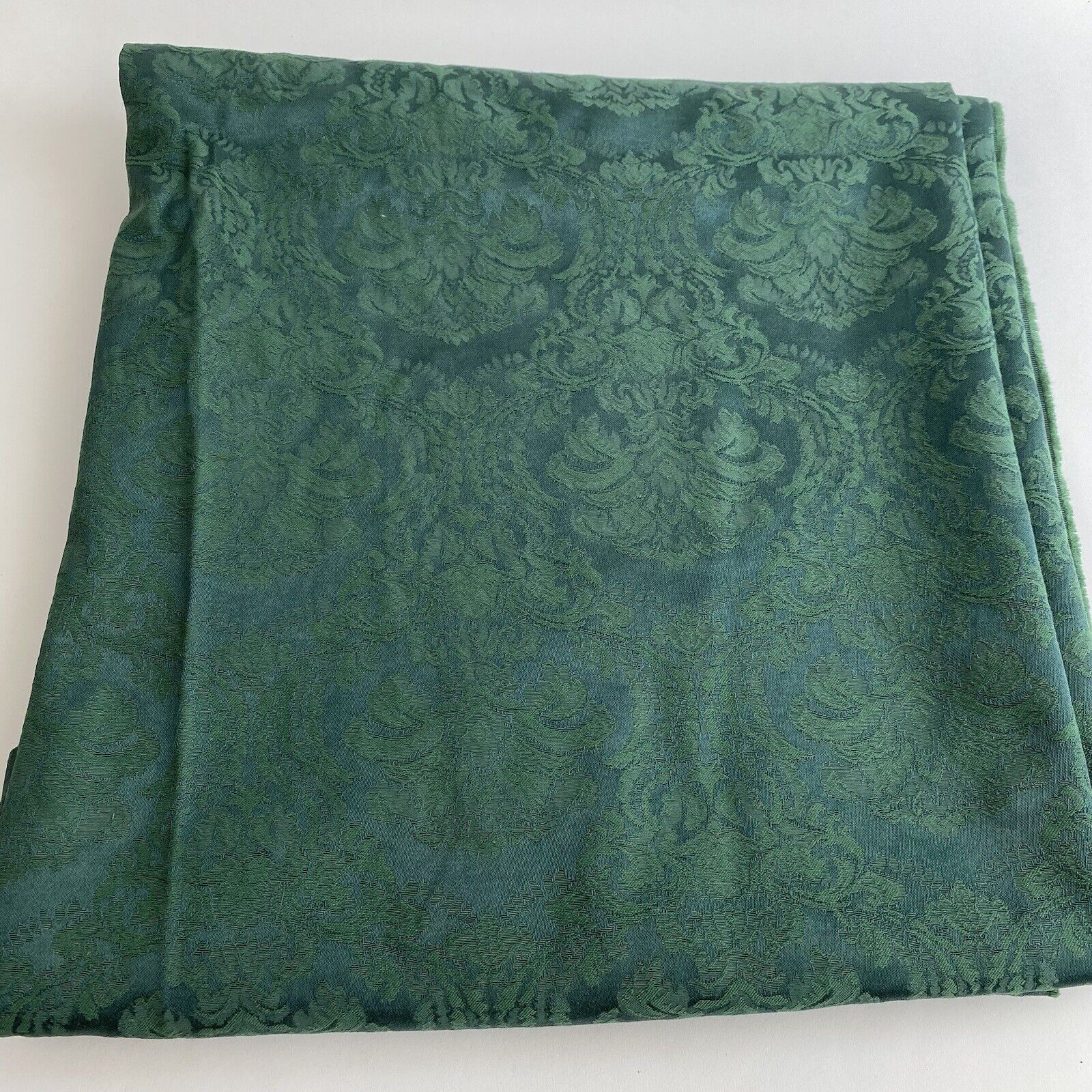 Vintage Fabric Dark Hunter Green Embossed Jacquard Print Fringe 60' x 2 Yards