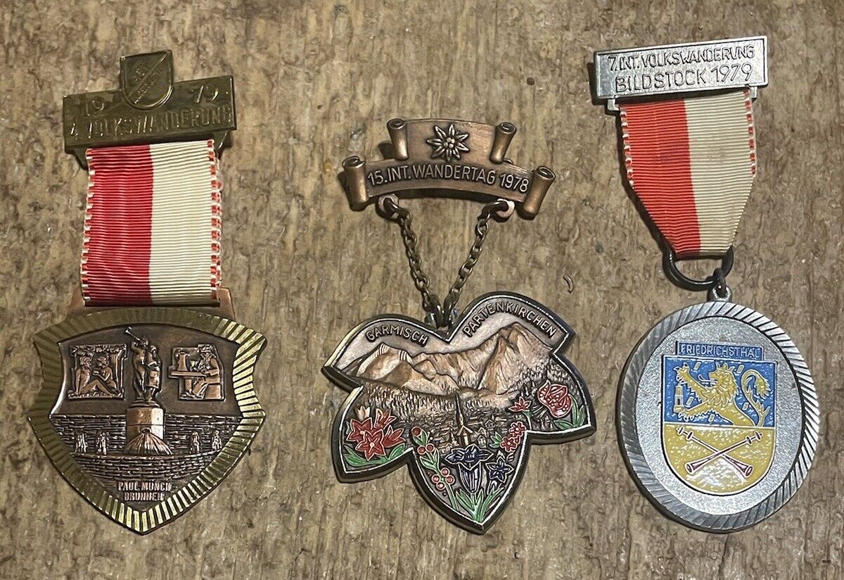 Vintage German Hiking Medals Lot Of 3 From 1978 Wandertag Bildstock 1979