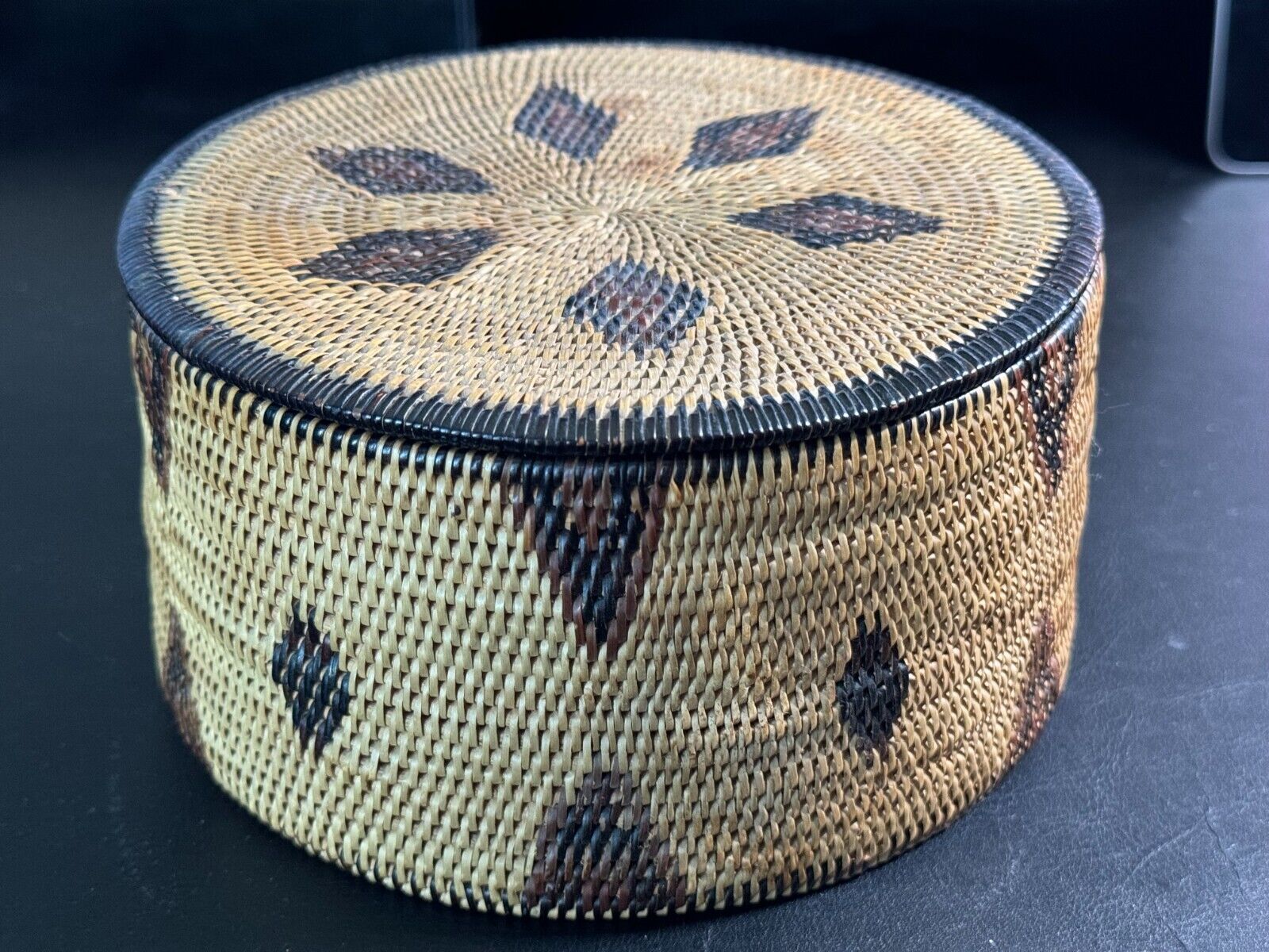 Vintage 1900s Romblon Island Philippines Fine Weave Lidded Antique Basket