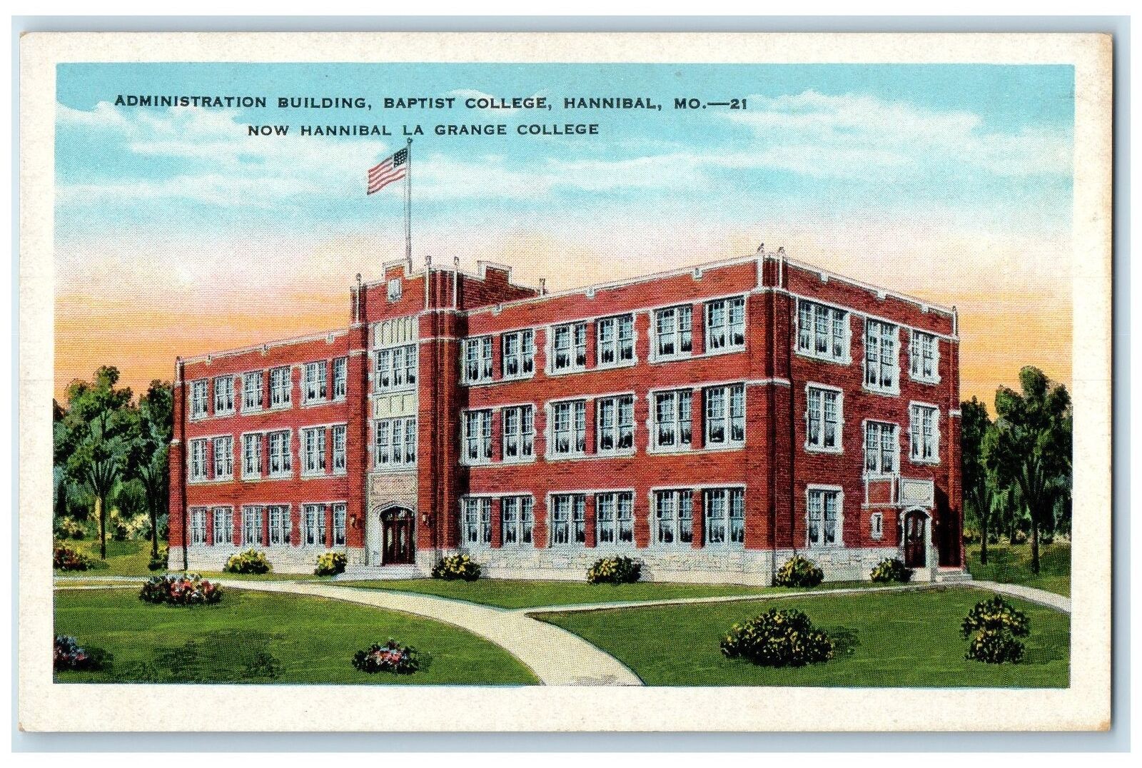 c1920's Administration Building Baptist College Hannibal Missouri MO Postcard
