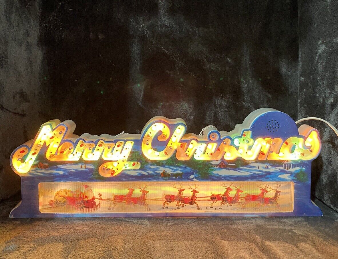 Vintage Merry Christmas Light Up And Animated Electric Sign TESTED ✅