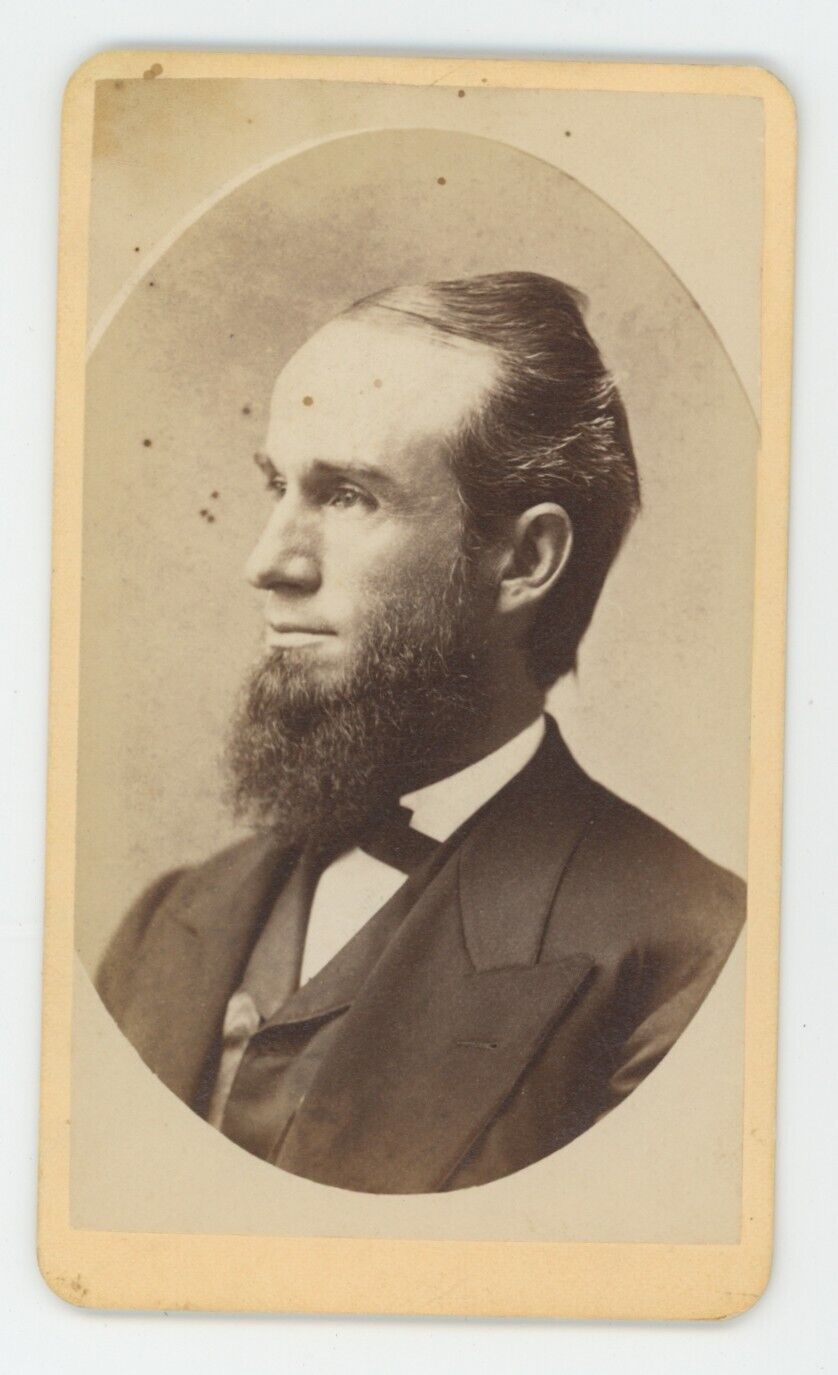 Antique ID\'d CDV c1870s Man Chin Beard Named Charles Josiah Allen Hartford, CT