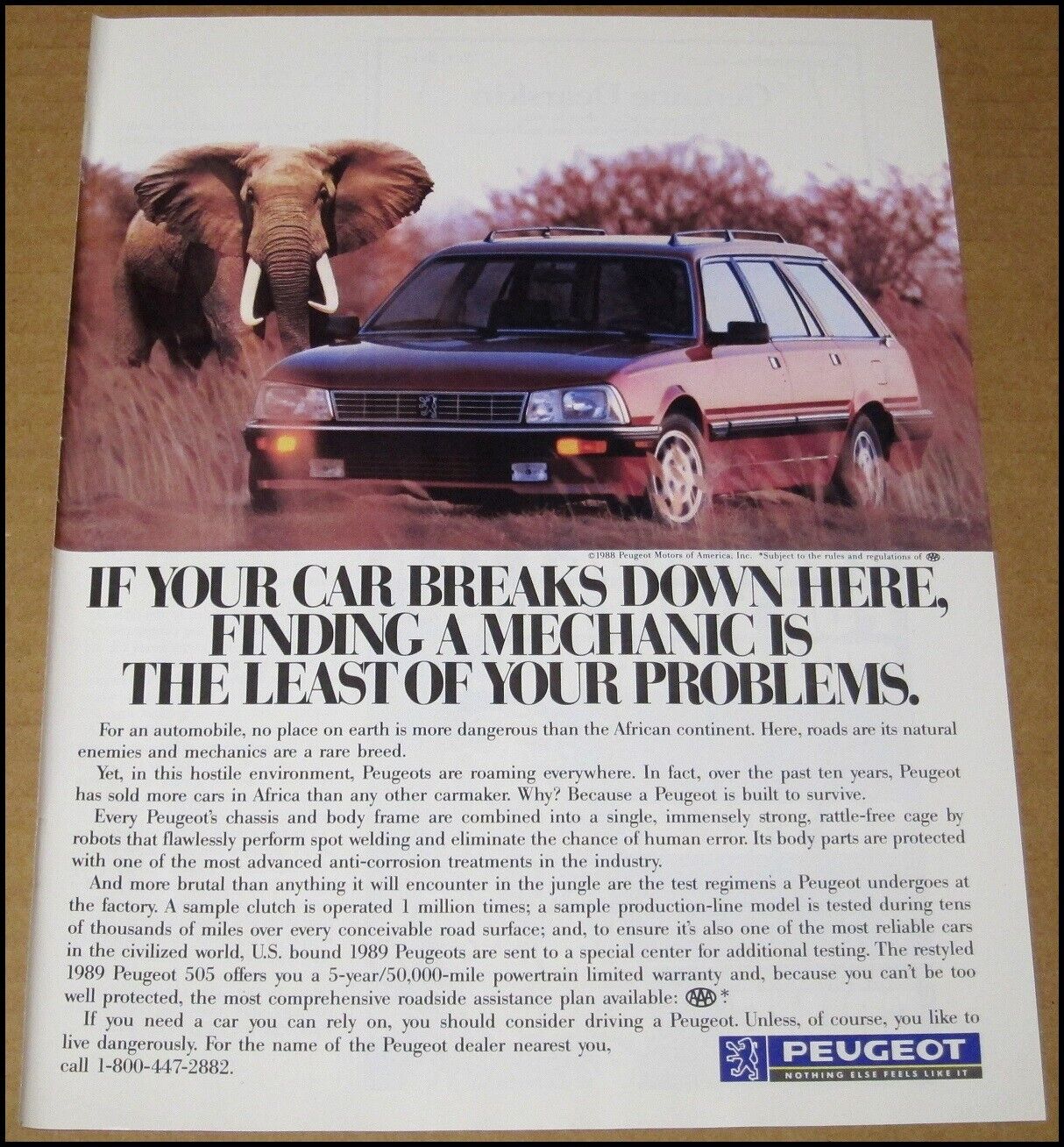 1989 Peugeot 505 Print Ad 1988 Car Automobile Advertisement Vintage 8.25\