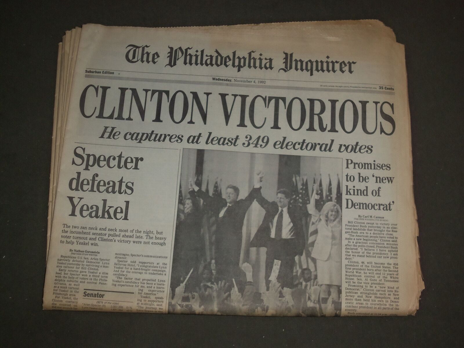 1992 NOVEMBER 4 PHILADELPHIA INQUIRER NEWSPAPER - CLINTON VICTORIOUS - NP 3128