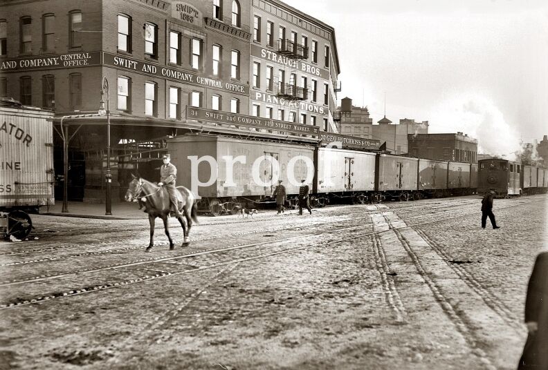  New York Central Steam City Swift & Co Meat Street Train Vintage photo1900  