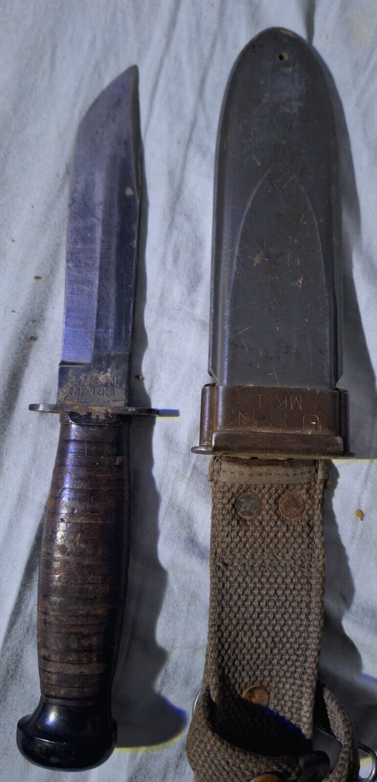 WW2 USN Mark 1 Knife And Scabbard Camillus Nord -6804 BM Mk1 Fighting Knife