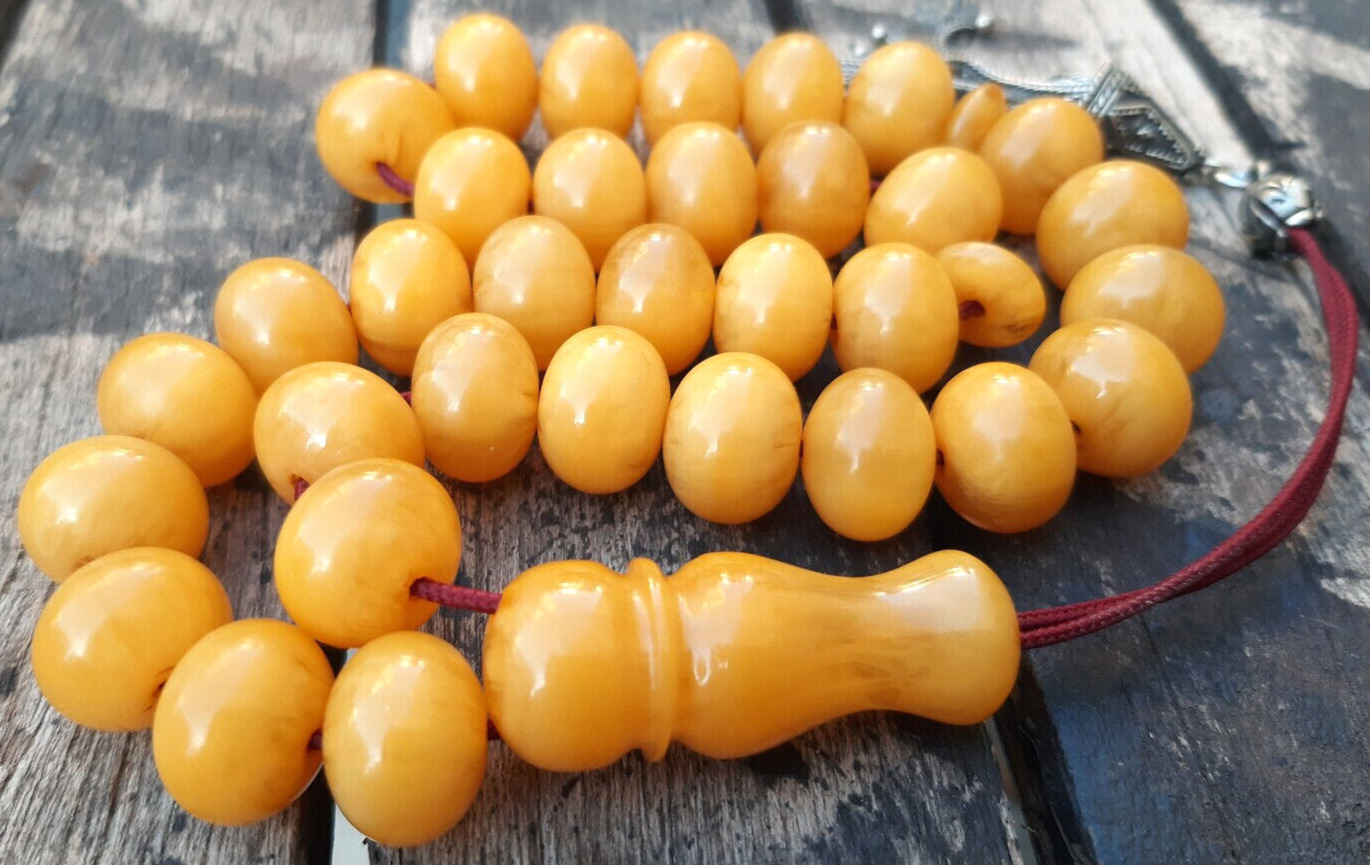 Yellow Bakelite Muslim Islamic Rossary Prayer 33 Beads 58,9gr Vintage  Handmade
