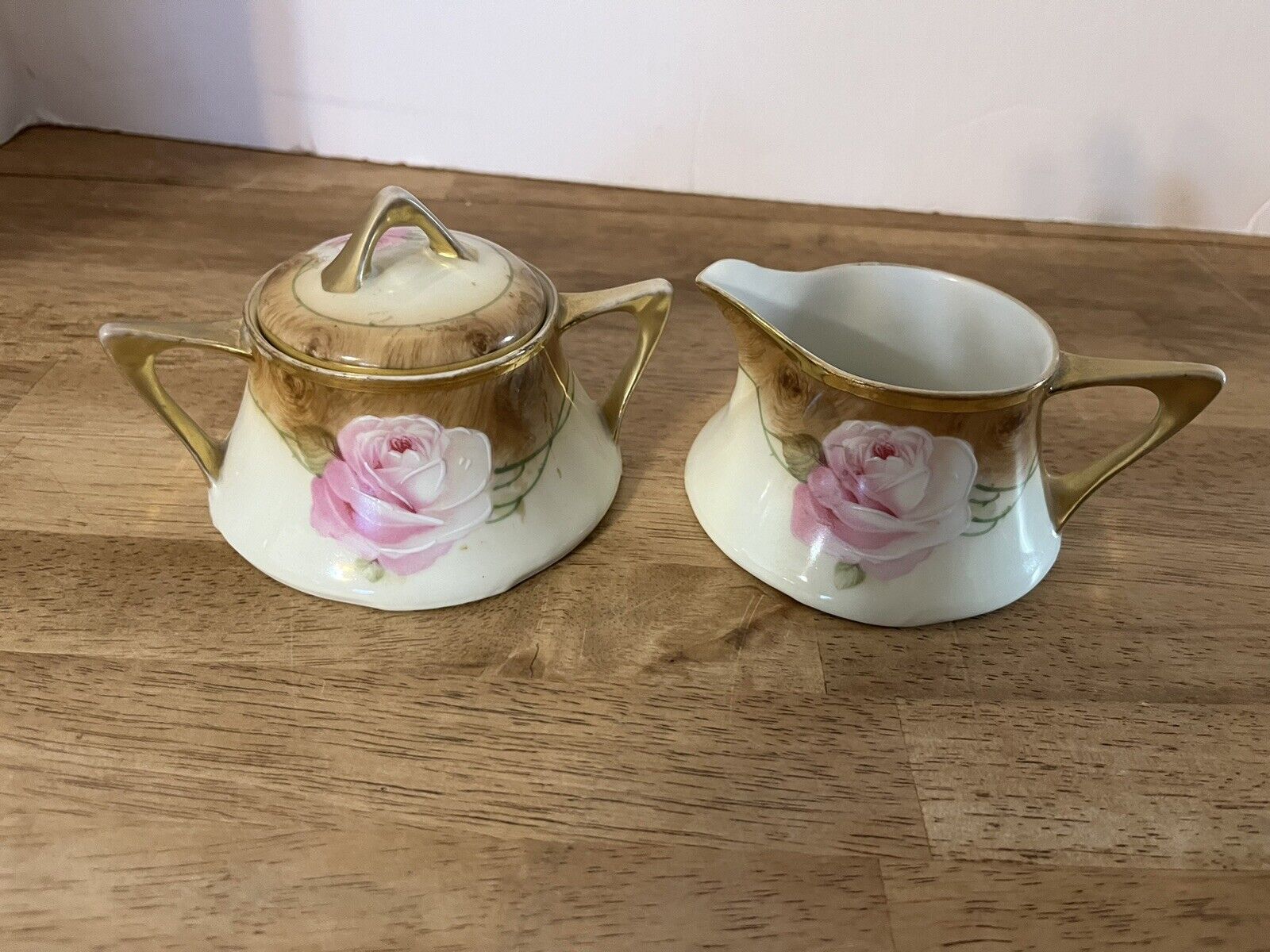 ROYAL MUNICH Z.S.&CO BAVARIA Porcelain Cream & Sugar set w/ Pink Cabbage roses