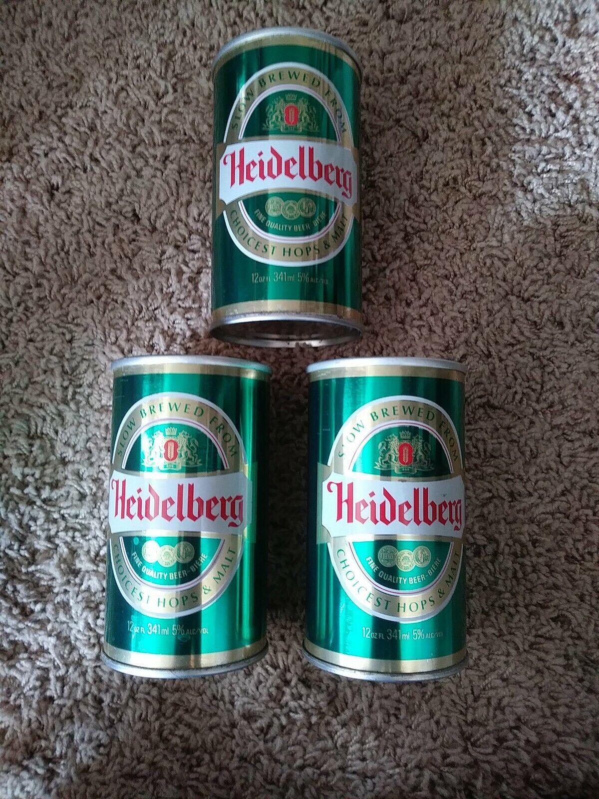 3 CARLING HEIDELBERG EMPTY Beer - Biere Cans Straight Steel VINTAGE Canada