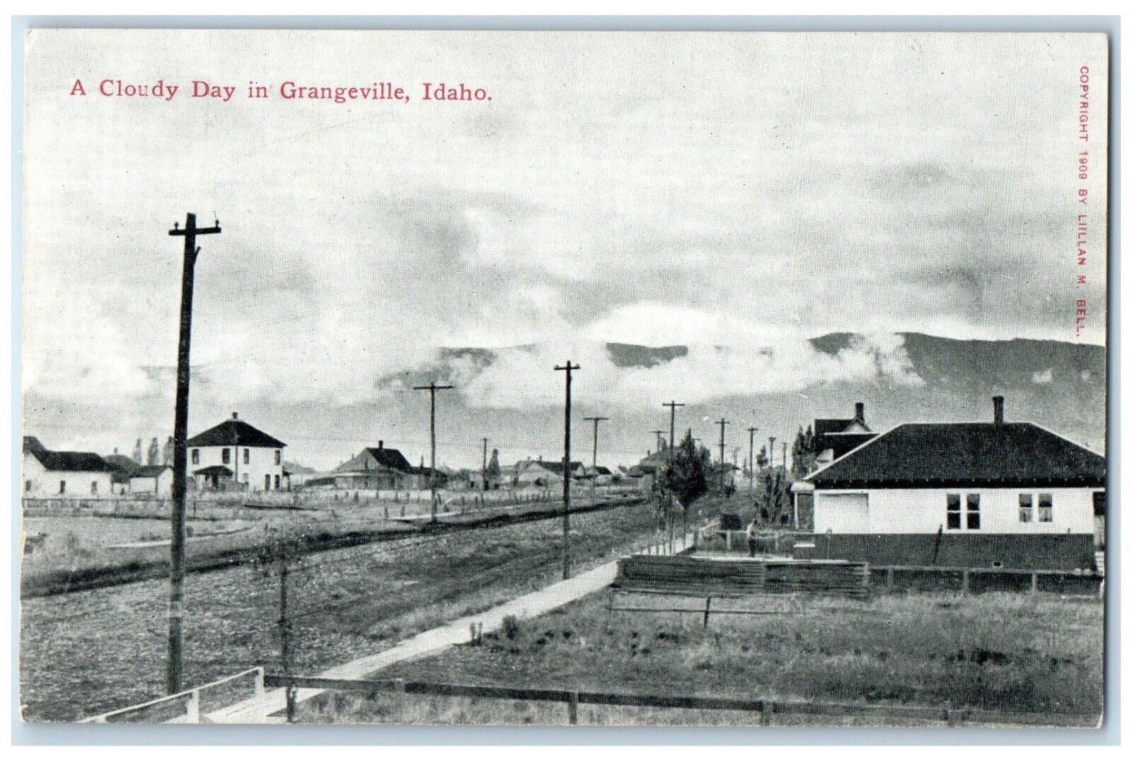 c1910's View Of A Cloudy Day In Grangeville Idaho ID, Houses Antique Postcard