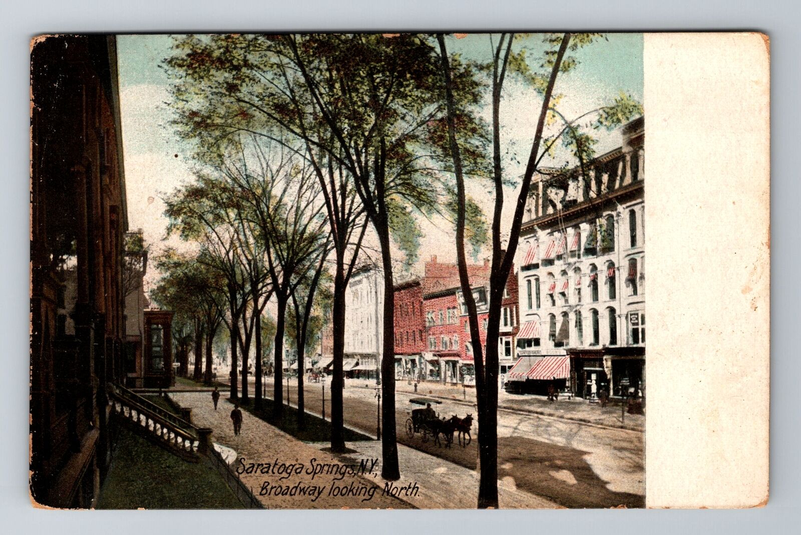 Saratoga Springs NY-New York, Broadway Looking North, Vintage c1914 Postcard