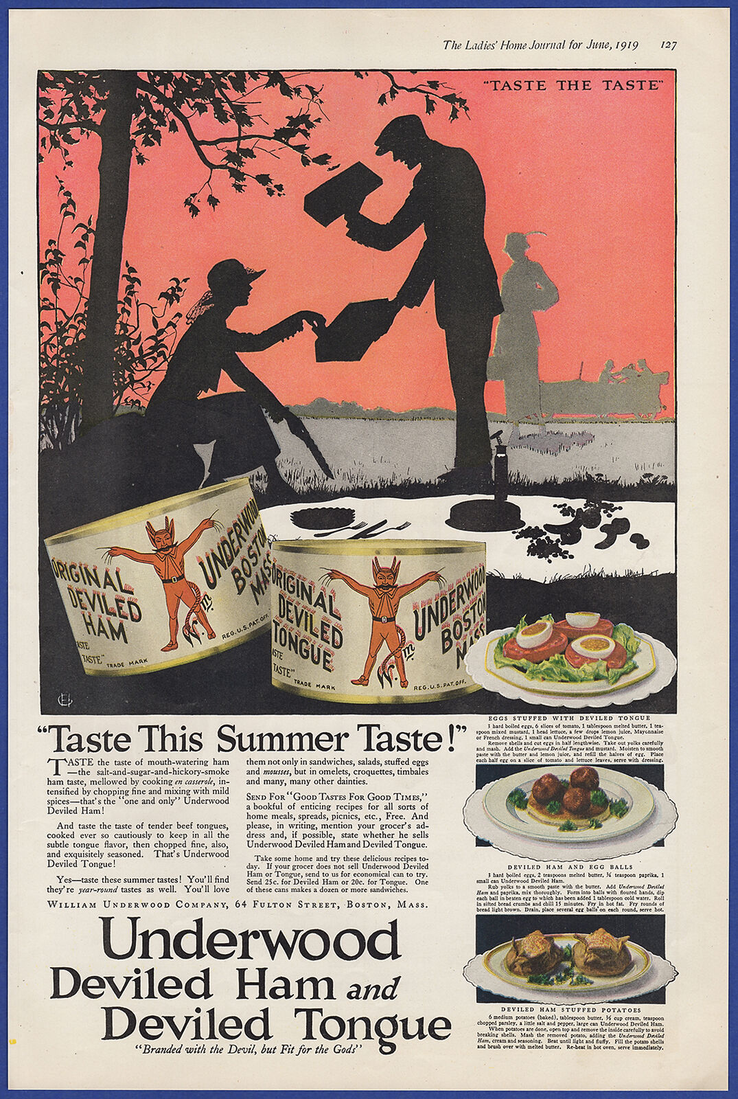 Vintage 1919 UNDERWOOD Deviled Ham Tongue Kitchen Art Decor Print Ad 1910\'s