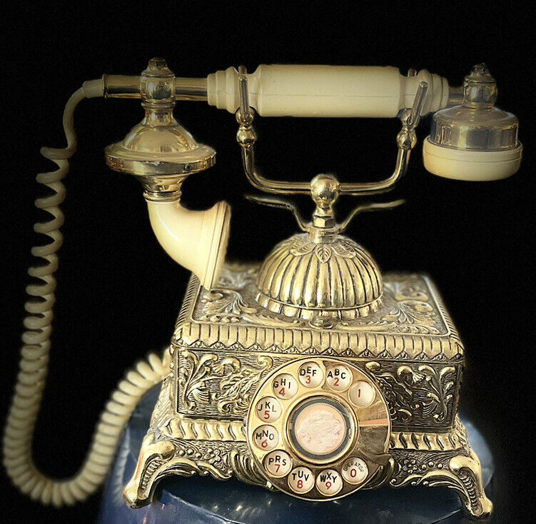 Elegant Brass Toned Vintage Cameo Rotary Telephone.