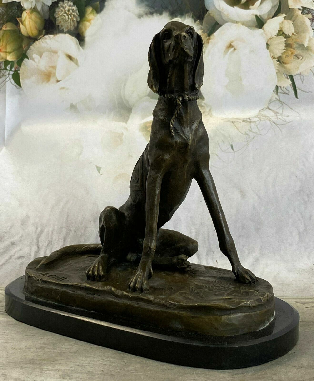 Vintage Bassett Hound Dog Figurine, Base Heavy Bronze  Made in Europe By Cain NR