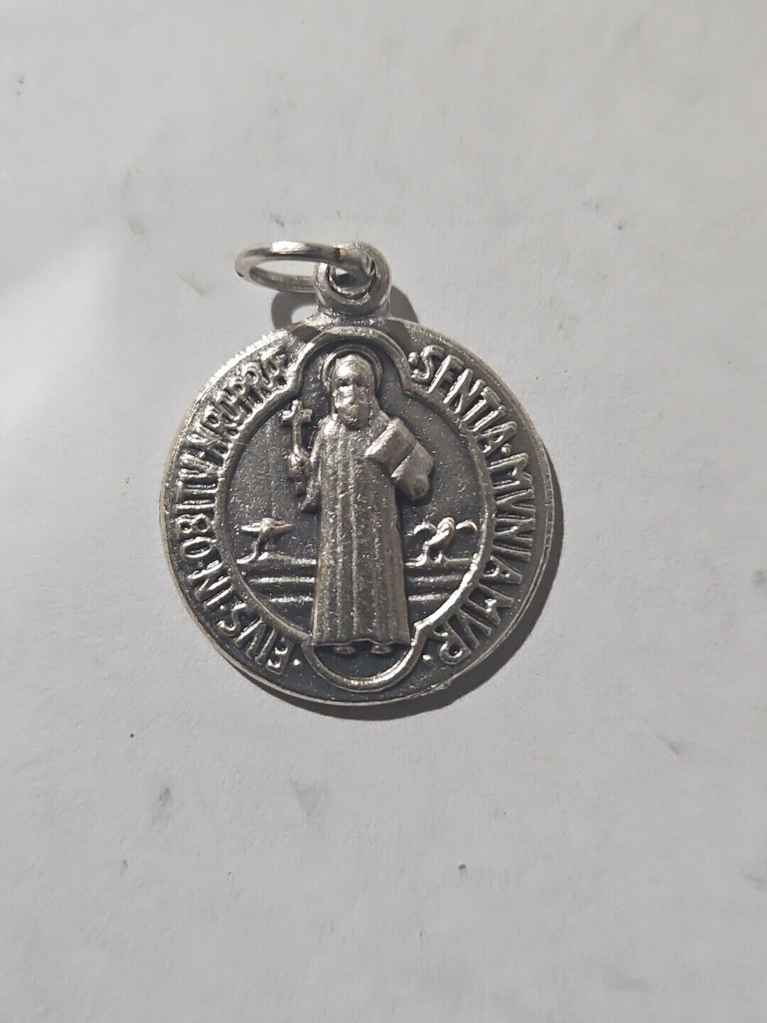 Vintage Catholic St Benedict Silver Tone Religious Medal