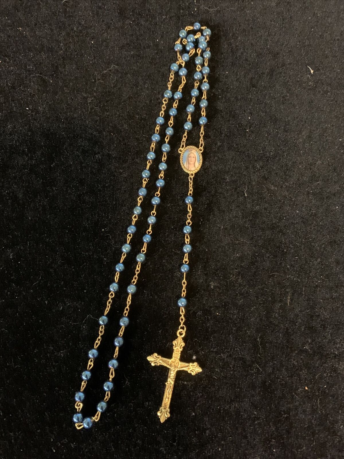 Blue  And Gold  Rosary New Brilliant Colors / Necklace