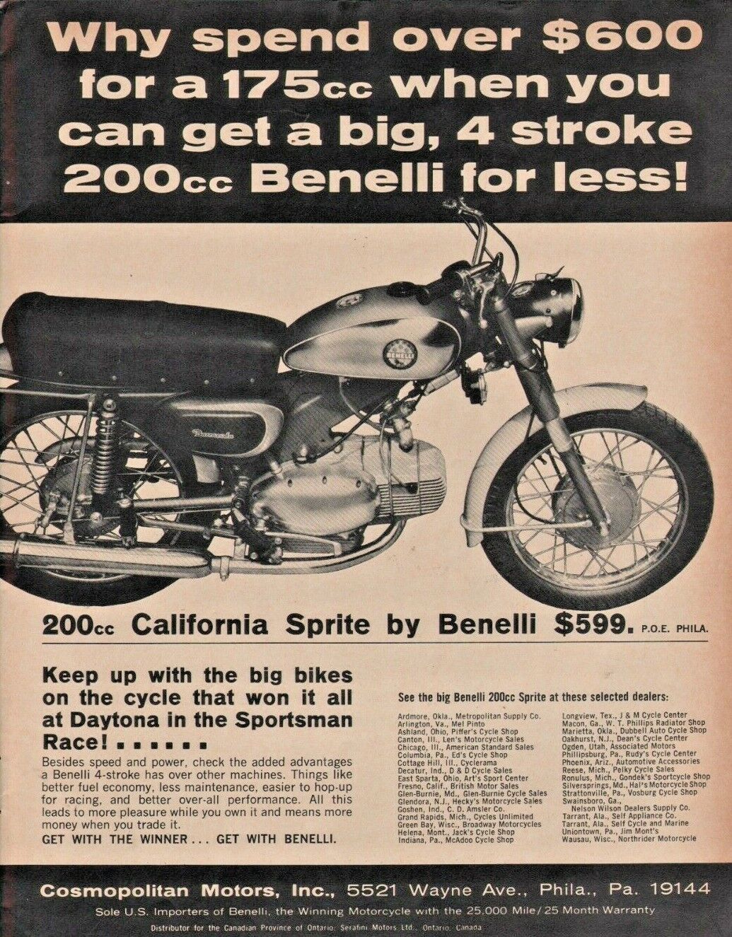1967 Benelli California Sprite 200 - Vintage Motorcycle Ad