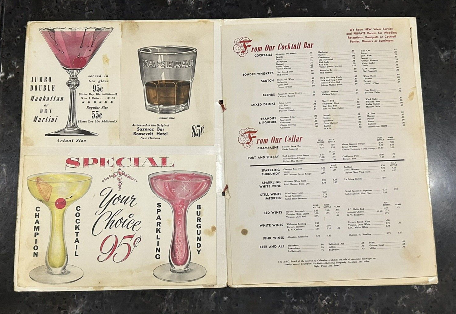 Vintage Ted Lewis Menu Where Statesmen & Sportsmen Meet in the Nation's Capital