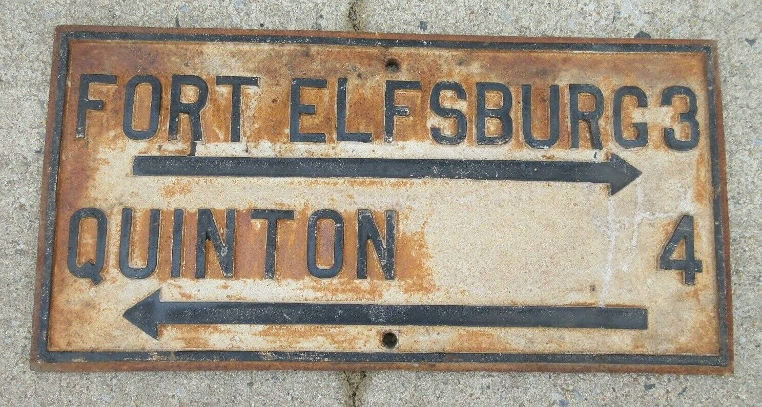 1890s Cast Iron Street Sign New Jersey Garden State Fort Elfsburg Quinton