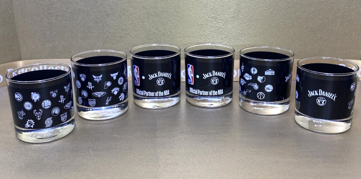Jack Daniel's Old No 6 Whiskey NBA Team Logos Rock Bar Tumbler Glasses Set Of 6