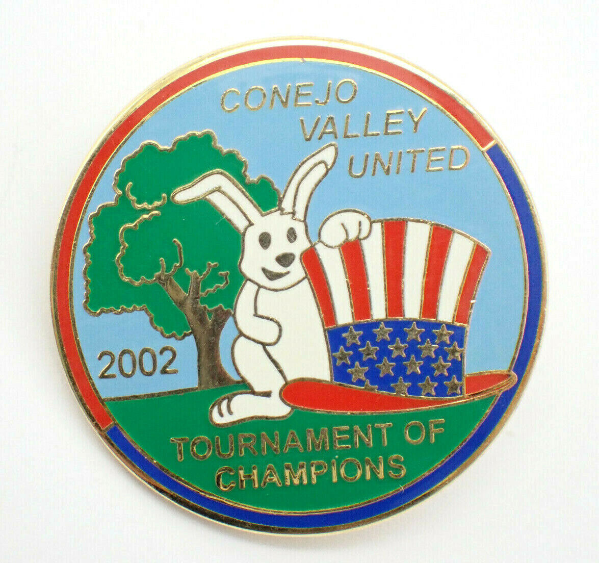 White Rabbit American Flag Hat Conejo Valley United Vintage Lapel Pin