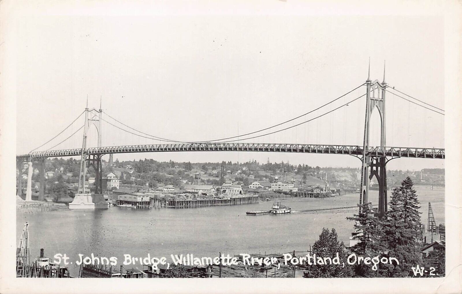RPPC Portland Oregon St. Johns Bridge Harbor River Ships Photo Vtg Postcard B48